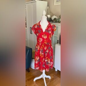 Loft Red floral boho v neck dress.